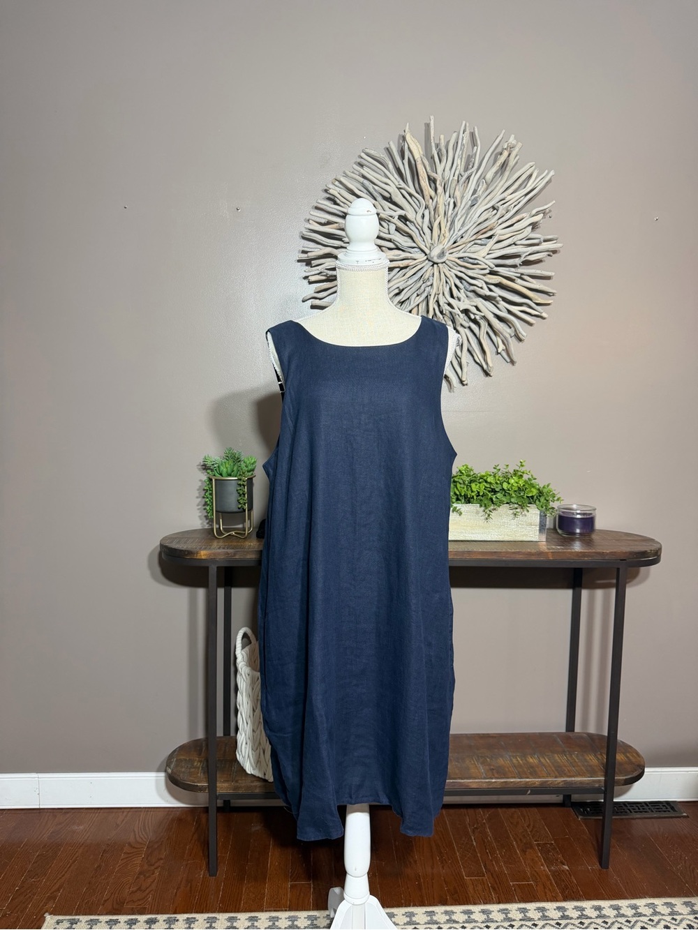 Quince Navy Blue 100% European Linen Mini Tank Dress - Picture 3 of 7